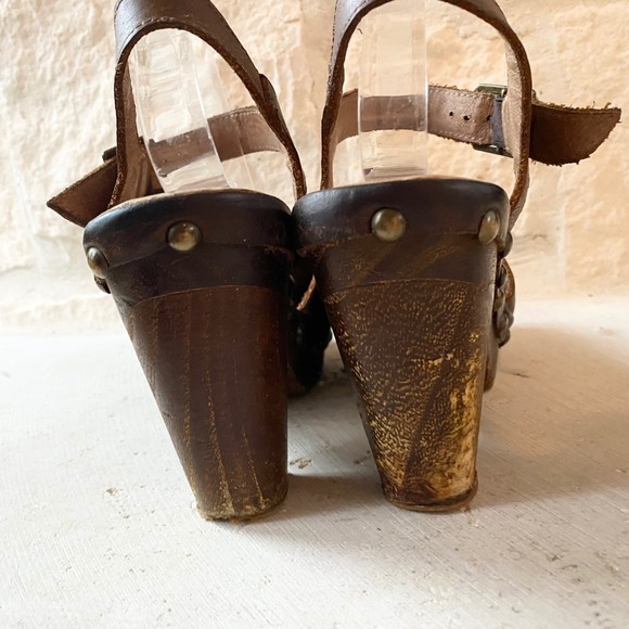 Free People Jeffrey Campbell Brown Leather Clog Platform Heel Sandals Women 8 - Picture 4 of 9